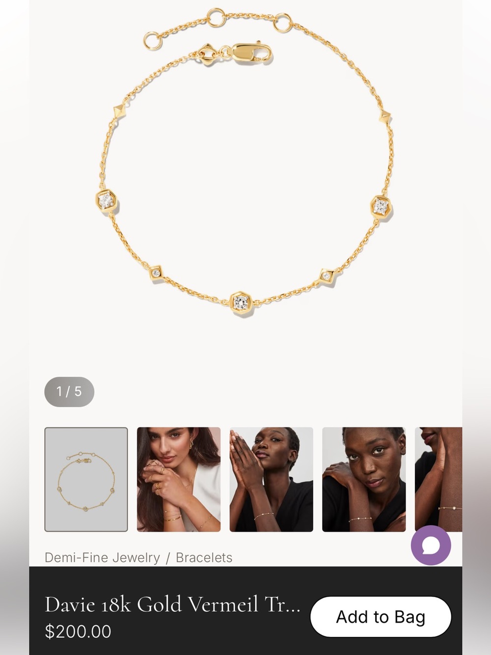 Kendra Scott Davie 18k Gold Vermeil Trio Delicate Bracelet in White Sapphire